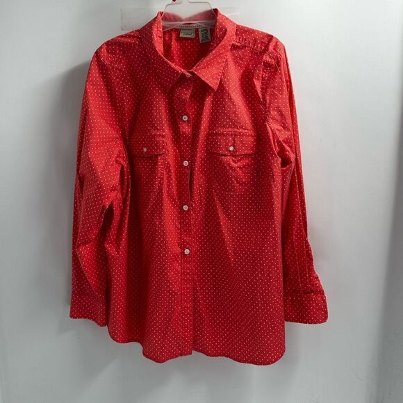 L.L.Bean Women’s Size 3X Orange w/white Polla Dots Button Front L/S  Shirt - Picture 1 of 8